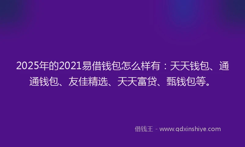 2025年的2021易借钱包怎么样有：天天钱包、通通钱包、友佳精选、天天富贷、甄钱包等。