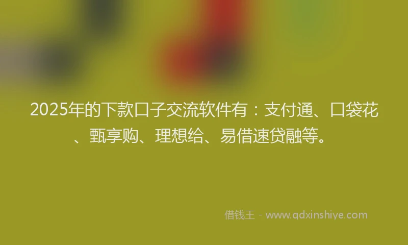 2025年的下款口子交流软件有：支付通、口袋花、甄享购、理想给、易借速贷融等。