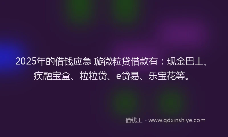 2025年的借钱应急 璇微粒贷借款有：现金巴士、疾融宝盒、粒粒贷、e贷易、乐宝花等。