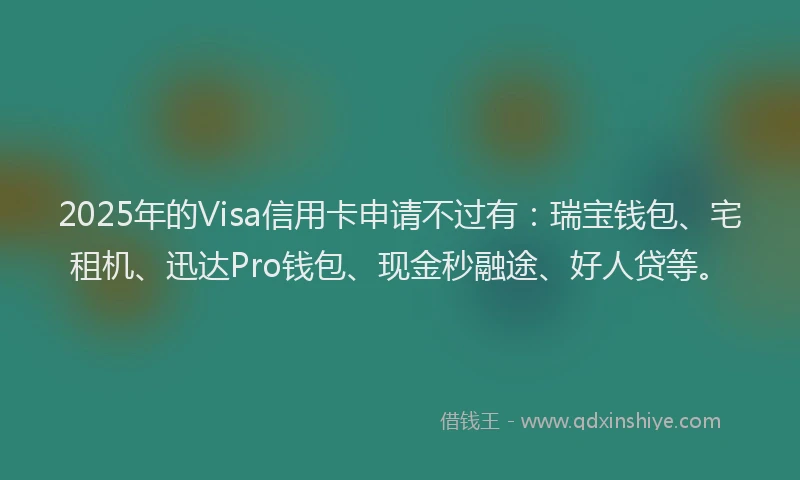 2025年的Visa信用卡申请不过有：瑞宝钱包、宅租机、迅达Pro钱包、现金秒融途、好人贷等。