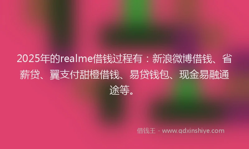 2025年的realme借钱过程有：新浪微博借钱、省薪贷、翼支付甜橙借钱、易贷钱包、现金易融通途等。