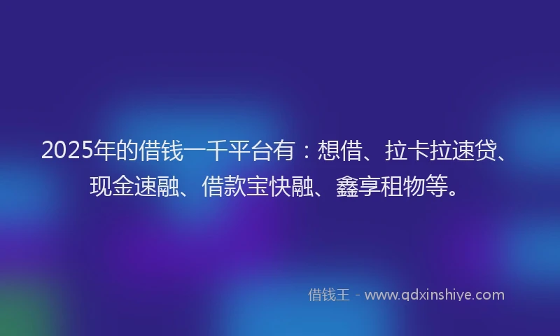 2025年的借钱一千平台有：想借、拉卡拉速贷、现金速融、借款宝快融、鑫享租物等。