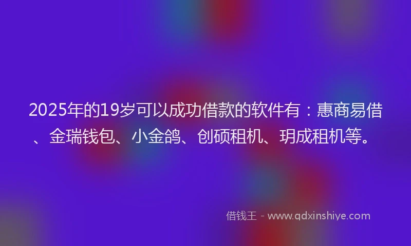 2025年的19岁可以成功借款的软件有：惠商易借、金瑞钱包、小金鸽、创硕租机、玥成租机等。
