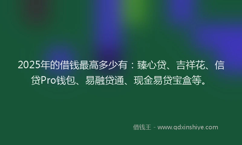 2025年的借钱最高多少有：臻心贷、吉祥花、信贷Pro钱包、易融贷通、现金易贷宝盒等。