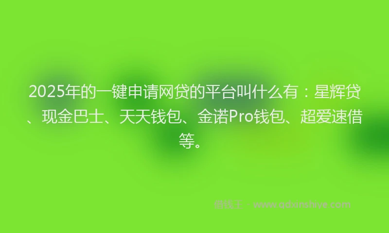 2025年的一键申请网贷的平台叫什么有：星辉贷、现金巴士、天天钱包、金诺Pro钱包、超爱速借等。