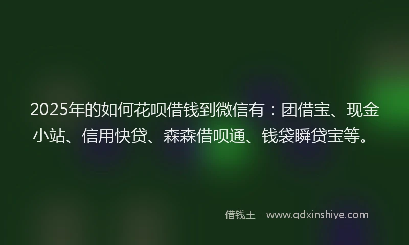 2025年的如何花呗借钱到微信有：团借宝、现金小站、信用快贷、森森借呗通、钱袋瞬贷宝等。