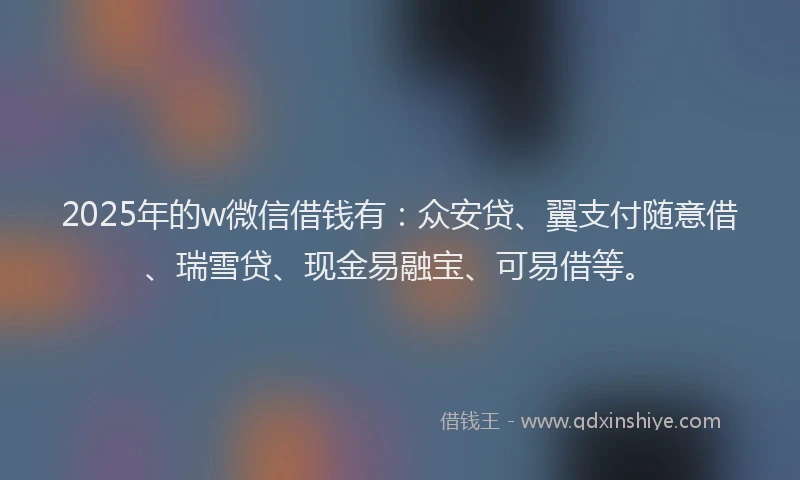 2025年的w微信借钱有：众安贷、翼支付随意借、瑞雪贷、现金易融宝、可易借等。