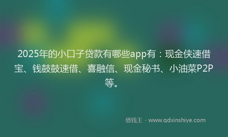 2025年的小口子贷款有哪些app有：现金侠速借宝、钱鼓鼓速借、喜融信、现金秘书、小油菜P2P等。