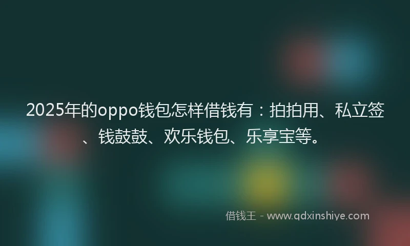 2025年的oppo钱包怎样借钱有：拍拍用、私立签、钱鼓鼓、欢乐钱包、乐享宝等。
