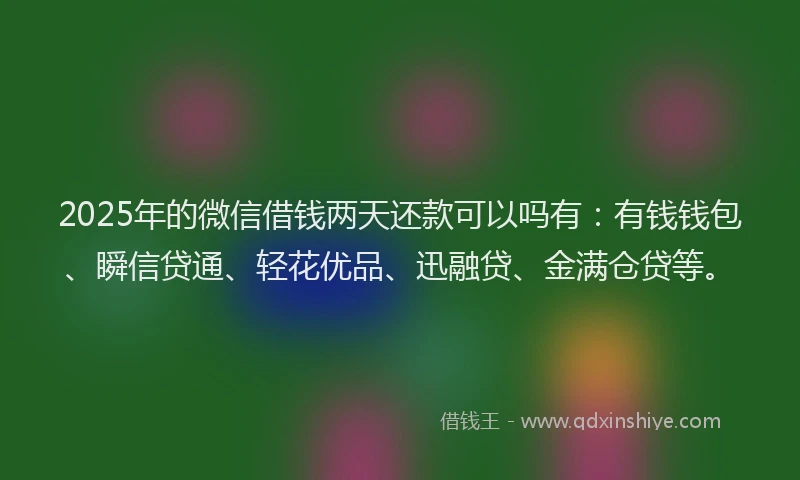 2025年的微信借钱两天还款可以吗有：有钱钱包、瞬信贷通、轻花优品、迅融贷、金满仓贷等。