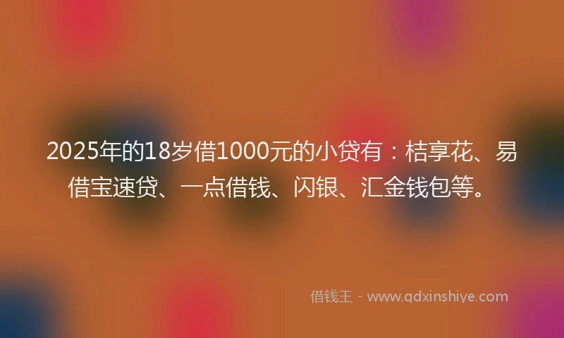 2025年的18岁借1000元的小贷有：桔享花、易借宝速贷、一点借钱、闪银、汇金钱包等。