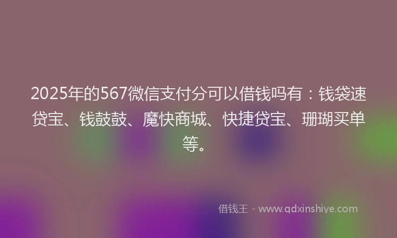2025年的567微信支付分可以借钱吗有：钱袋速贷宝、钱鼓鼓、魔快商城、快捷贷宝、珊瑚买单等。