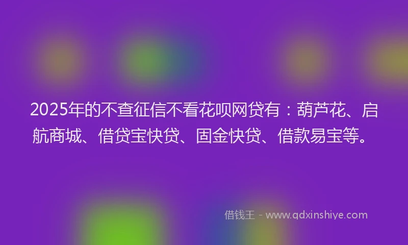 2025年的不查征信不看花呗网贷有：葫芦花、启航商城、借贷宝快贷、固金快贷、借款易宝等。