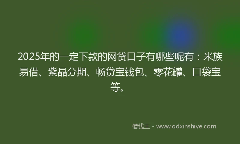2025年的一定下款的网贷口子有哪些呢有：米族易借、紫晶分期、畅贷宝钱包、零花罐、口袋宝等。