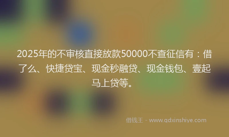 2025年的不审核直接放款50000不查征信有：借了么、快捷贷宝、现金秒融贷、现金钱包、壹起马上贷等。