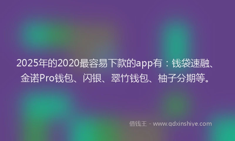 2025年的2020最容易下款的app有：钱袋速融、金诺Pro钱包、闪银、翠竹钱包、柚子分期等。