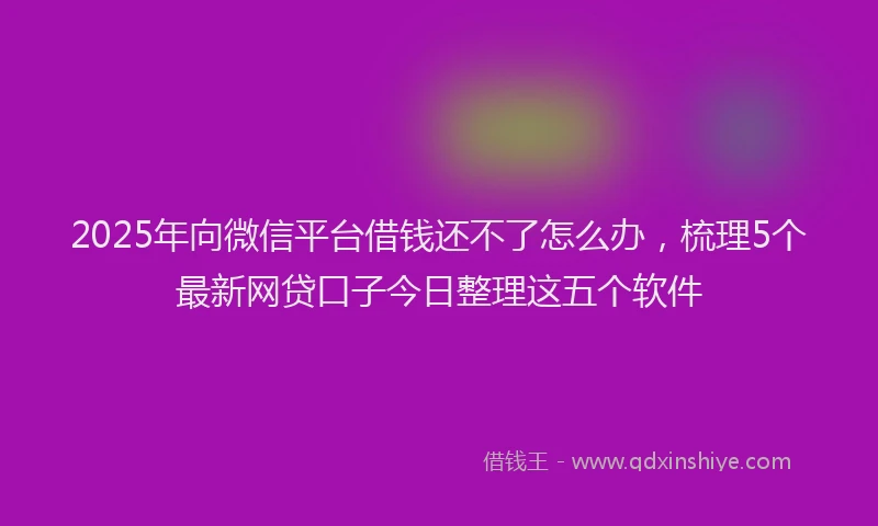 2025年向微信平台借钱还不了怎么办，梳理5个最新网贷口子今日整理这五个软件