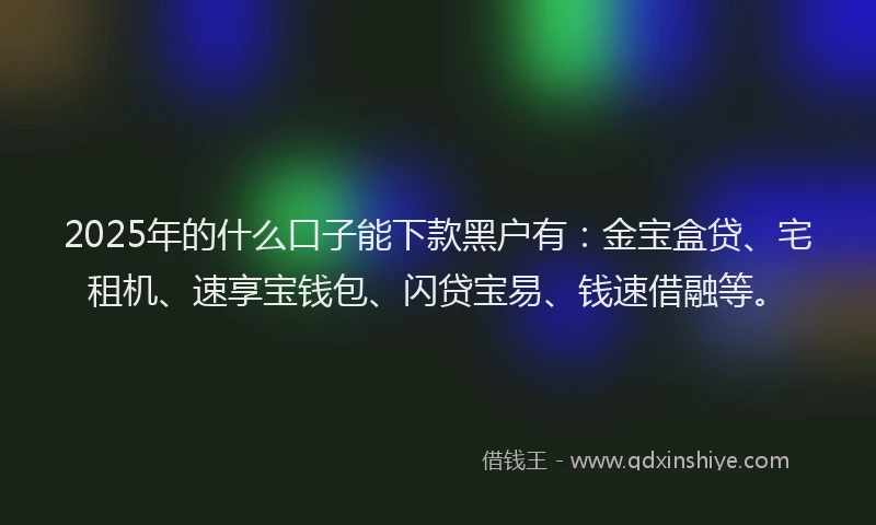 2025年的什么口子能下款黑户有：金宝盒贷、宅租机、速享宝钱包、闪贷宝易、钱速借融等。