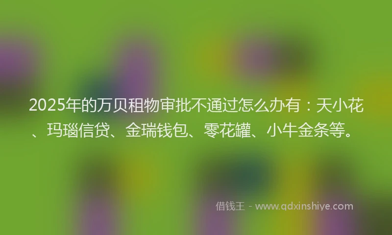 2025年的万贝租物审批不通过怎么办有：天小花、玛瑙信贷、金瑞钱包、零花罐、小牛金条等。