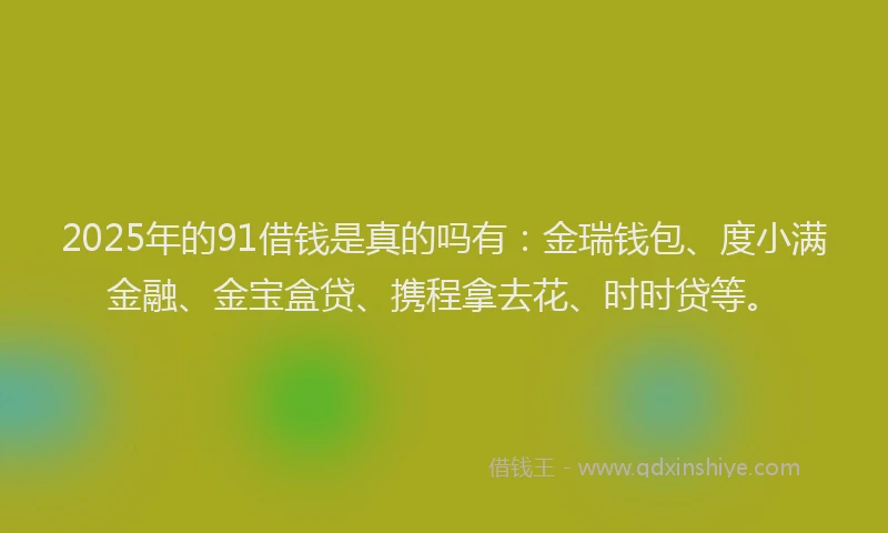 2025年的91借钱是真的吗有：金瑞钱包、度小满金融、金宝盒贷、携程拿去花、时时贷等。