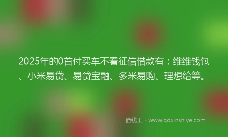 2025年的0首付买车不看征信借款有：维维钱包、小米易贷、易贷宝融、多米易购、理想给等。