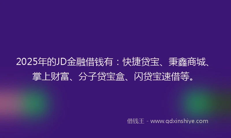 2025年的JD金融借钱有：快捷贷宝、秉鑫商城、掌上财富、分子贷宝盒、闪贷宝速借等。