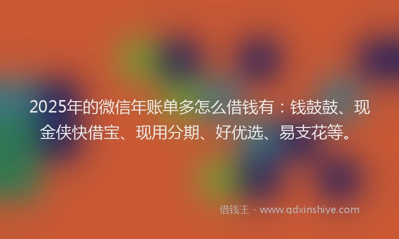 2025年的微信年账单多怎么借钱有：钱鼓鼓、现金侠快借宝、现用分期、好优选、易支花等。