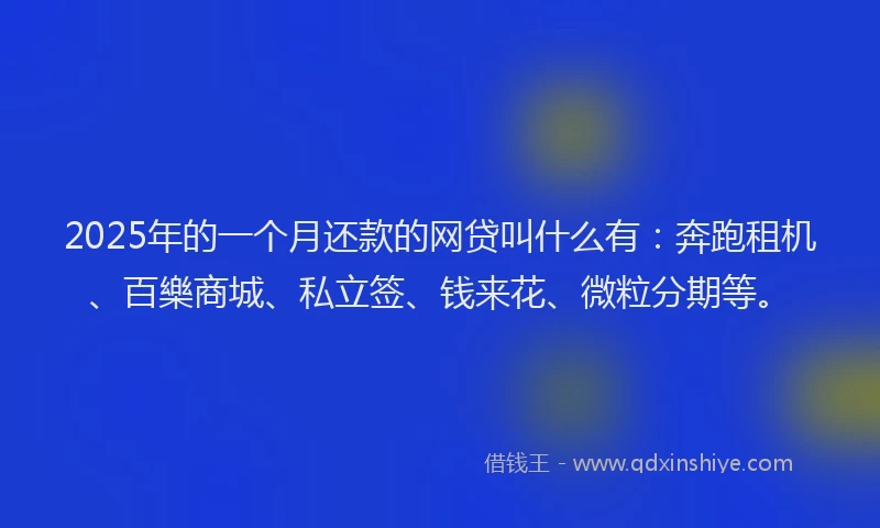 2025年的一个月还款的网贷叫什么有：奔跑租机、百樂商城、私立签、钱来花、微粒分期等。