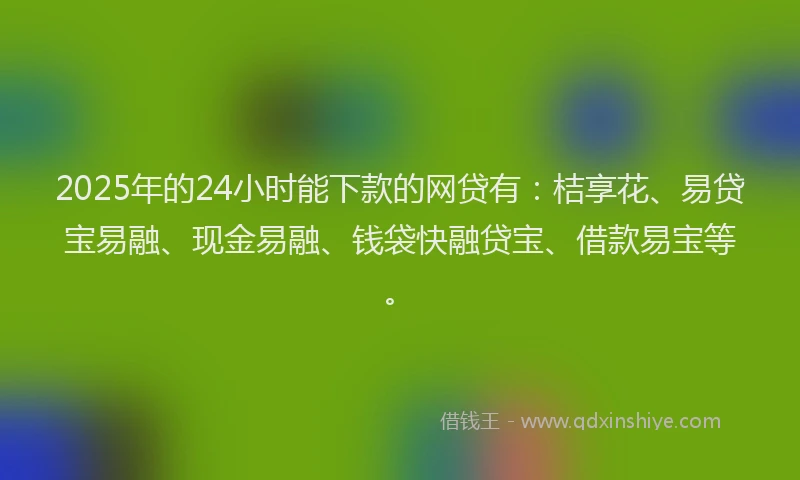2025年的24小时能下款的网贷有：桔享花、易贷宝易融、现金易融、钱袋快融贷宝、借款易宝等。