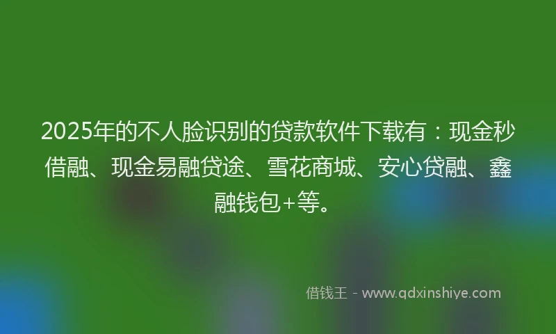 2025年的不人脸识别的贷款软件下载有：现金秒借融、现金易融贷途、雪花商城、安心贷融、鑫融钱包+等。