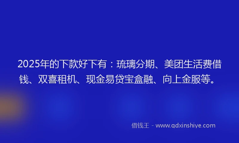 2025年的下款好下有：琉璃分期、美团生活费借钱、双喜租机、现金易贷宝盒融、向上金服等。