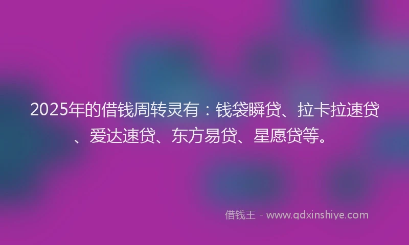 2025年的借钱周转灵有：钱袋瞬贷、拉卡拉速贷、爱达速贷、东方易贷、星愿贷等。