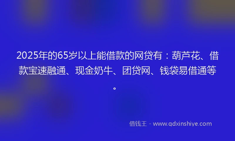 2025年的65岁以上能借款的网贷有：葫芦花、借款宝速融通、现金奶牛、团贷网、钱袋易借通等。