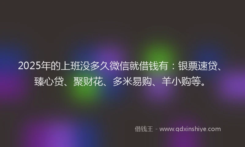 2025年的上班没多久微信就借钱有：银票速贷、臻心贷、聚财花、多米易购、羊小购等。