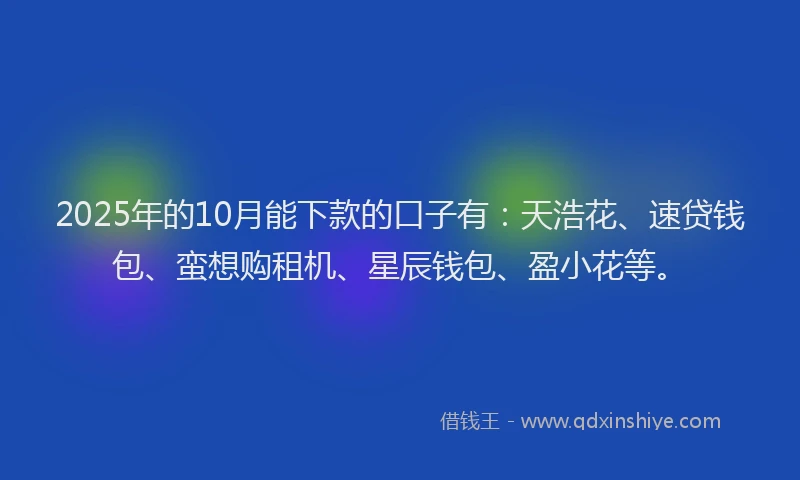 2025年的10月能下款的口子有：天浩花、速贷钱包、蛮想购租机、星辰钱包、盈小花等。