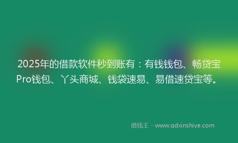 2025年的借款软件秒到账有：有钱钱包、畅贷宝Pro钱包、丫头商城、钱袋速易、易借速贷宝等。