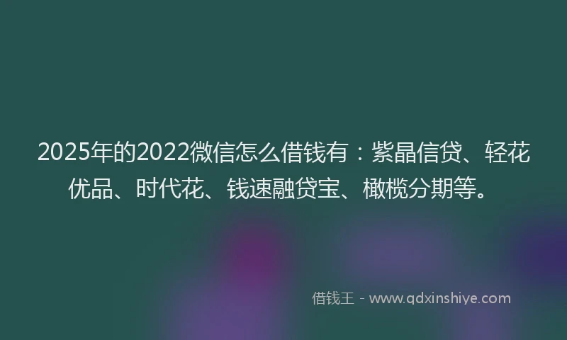 2025年的2022微信怎么借钱有：紫晶信贷、轻花优品、时代花、钱速融贷宝、橄榄分期等。