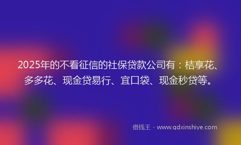 2025年的不看征信的社保贷款公司有：桔享花、多多花、现金贷易行、宜口袋、现金秒贷等。