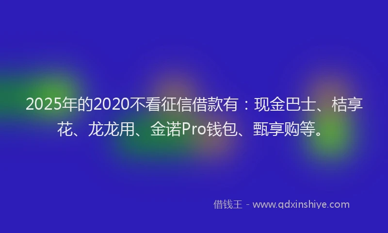 2025年的2020不看征信借款有：现金巴士、桔享花、龙龙用、金诺Pro钱包、甄享购等。