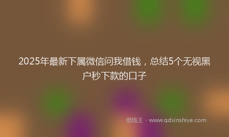 2025年最新下属微信问我借钱，总结5个无视黑户秒下款的口子