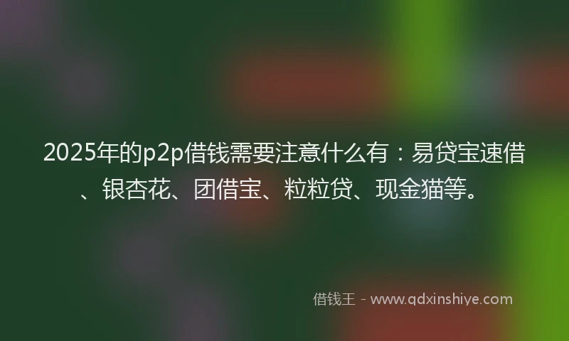 2025年的p2p借钱需要注意什么有：易贷宝速借、银杏花、团借宝、粒粒贷、现金猫等。
