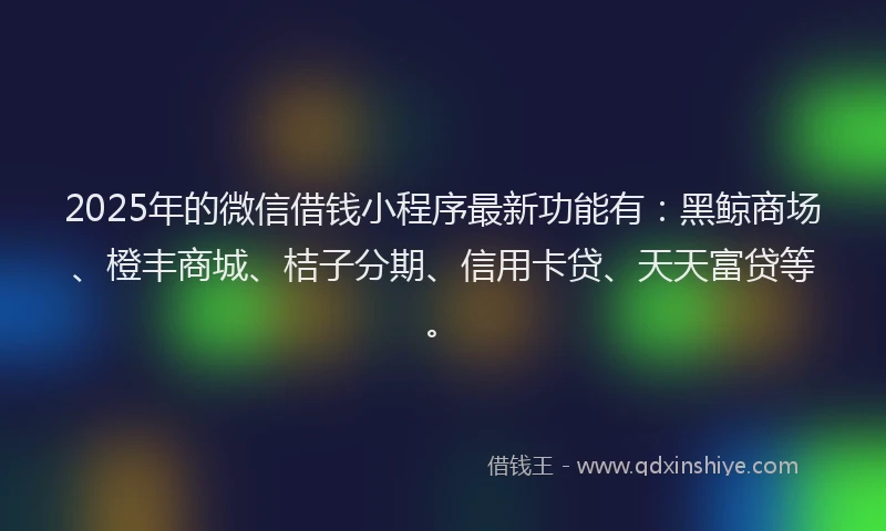 2025年的微信借钱小程序最新功能有：黑鲸商场、橙丰商城、桔子分期、信用卡贷、天天富贷等。