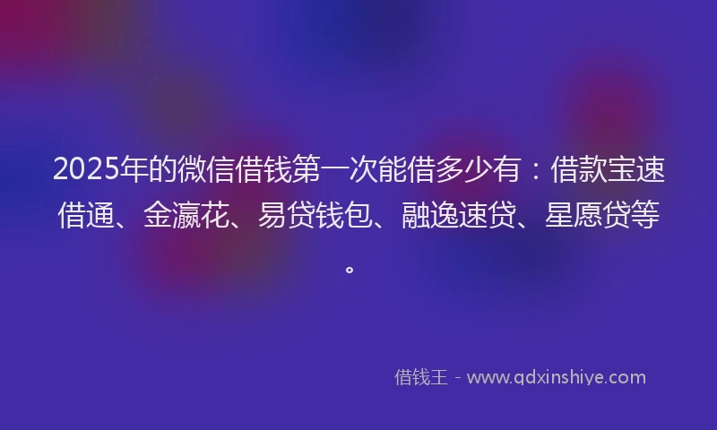 2025年的微信借钱第一次能借多少有：借款宝速借通、金瀛花、易贷钱包、融逸速贷、星愿贷等。
