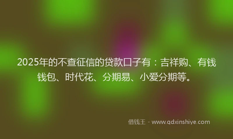 2025年的不查征信的贷款口子有：吉祥购、有钱钱包、时代花、分期易、小爱分期等。