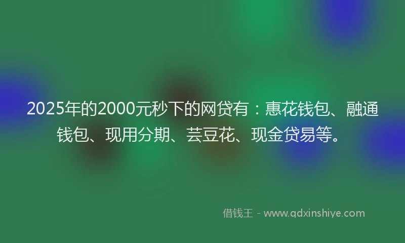 2025年的2000元秒下的网贷有：惠花钱包、融通钱包、现用分期、芸豆花、现金贷易等。