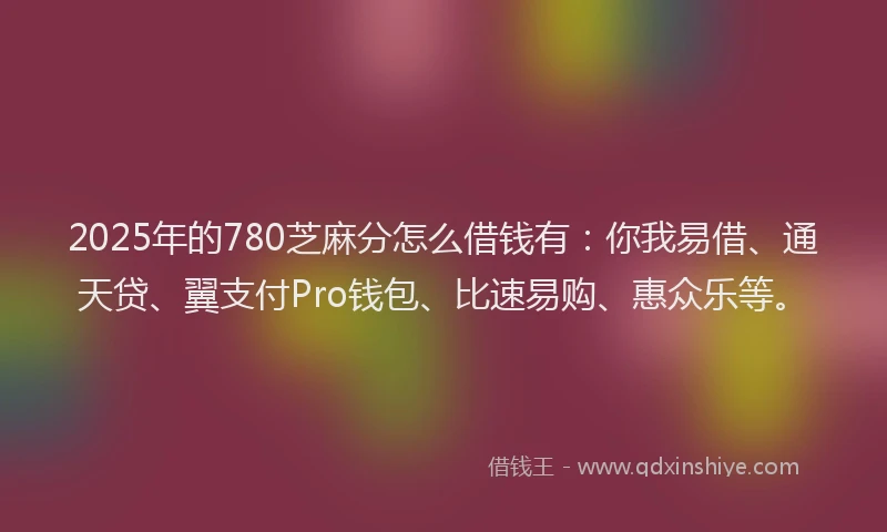 2025年的780芝麻分怎么借钱有：你我易借、通天贷、翼支付Pro钱包、比速易购、惠众乐等。