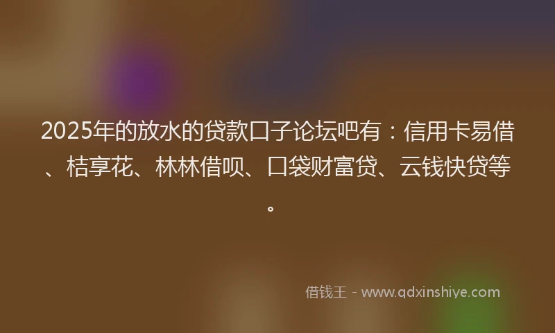 2025年的放水的贷款口子论坛吧有：信用卡易借、桔享花、林林借呗、口袋财富贷、云钱快贷等。