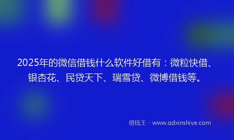 2025年的微信借钱什么软件好借有：微粒快借、银杏花、民贷天下、瑞雪贷、微博借钱等。