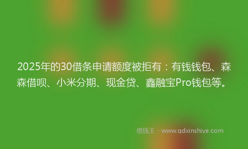 2025年的30借条申请额度被拒有：有钱钱包、森森借呗、小米分期、现金贷、鑫融宝Pro钱包等。