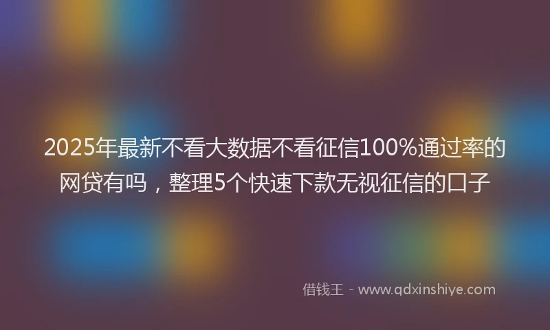 2025年最新不看大数据不看征信100%通过率的网贷有吗，整理5个快速下款无视征信的口子